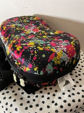 NFINITY Black Heart-Shaped Crossbody Bag with Pink, Yellow & Teal Splatter